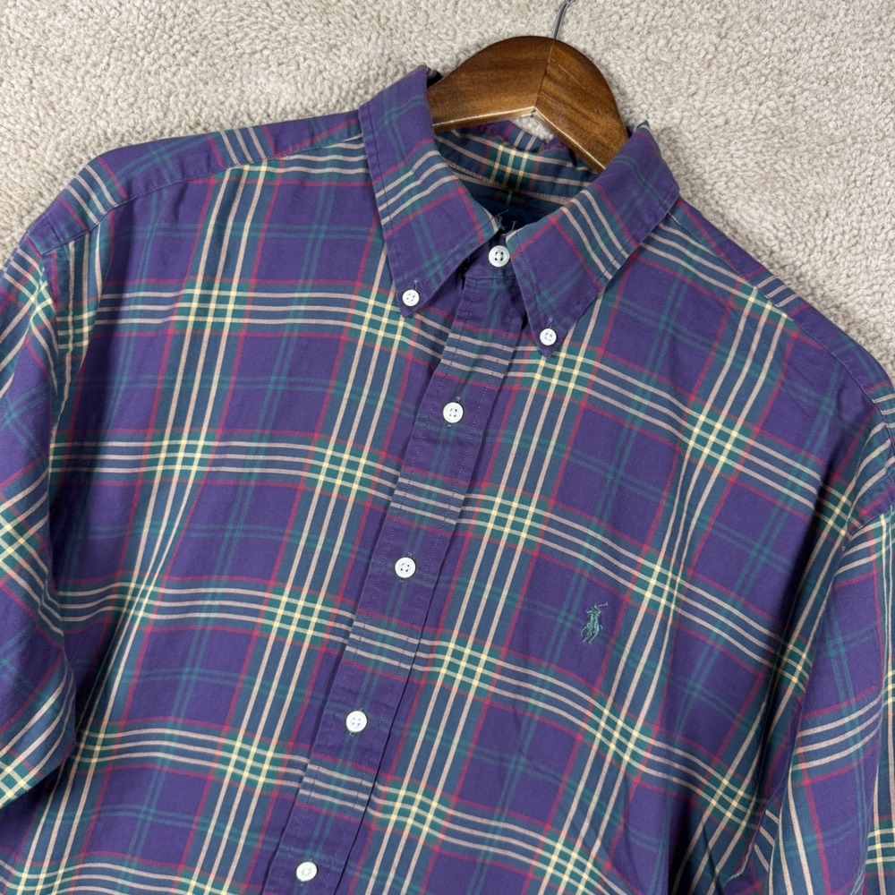 Ralph Lauren Blake Button Down Shirt Mens Large Purple Plaid Long Sleeve Cotton
